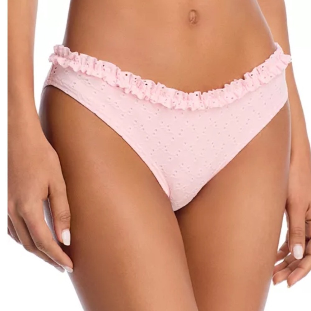 AQUA Ruffle Bikini Bottom Pink Eyelet Lace Swim Bottoms Large Womens‎ NWT